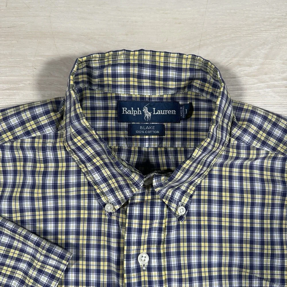 Ralph Lauren Polo Blake plaid Short Sleeve Button Down Shirt Large Yellow Purple